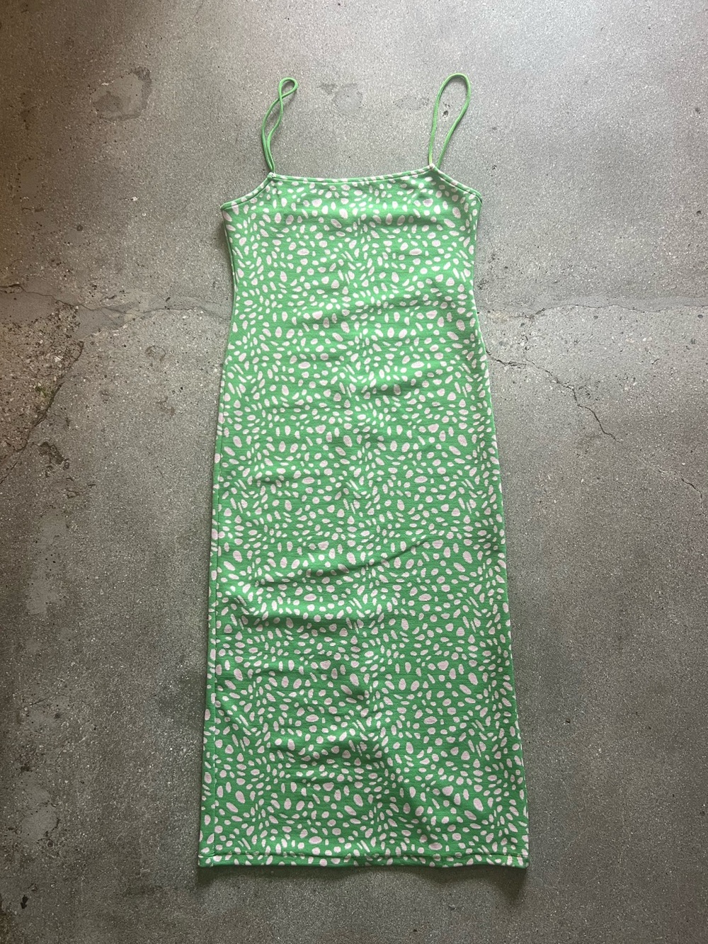 Spaghetti Strap Green Printed Slip Dress